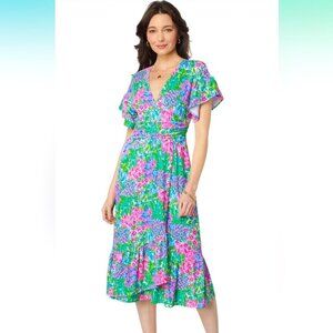 Lilly Pulitzer Juliet Ruffle V-Neck Midi Dress Size Large A Cherry On Top